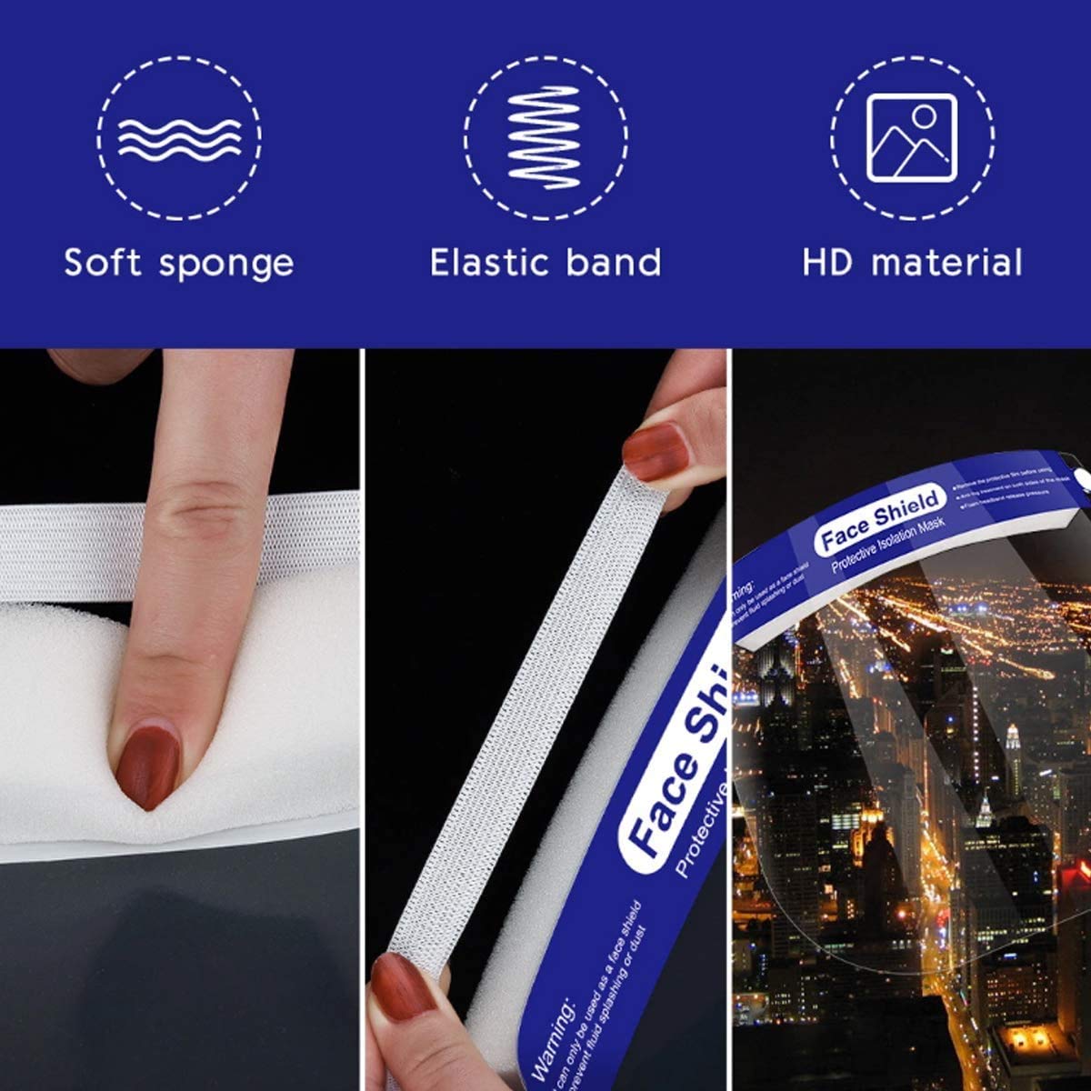 Safety Face Shield 2 Pack, Reusable Face Shields Safety Face Protection Anti-Fog Anti-Air Dust Anti-Static Shield Cap Transparent Shield with Adjustable Elastic Band for Men Women