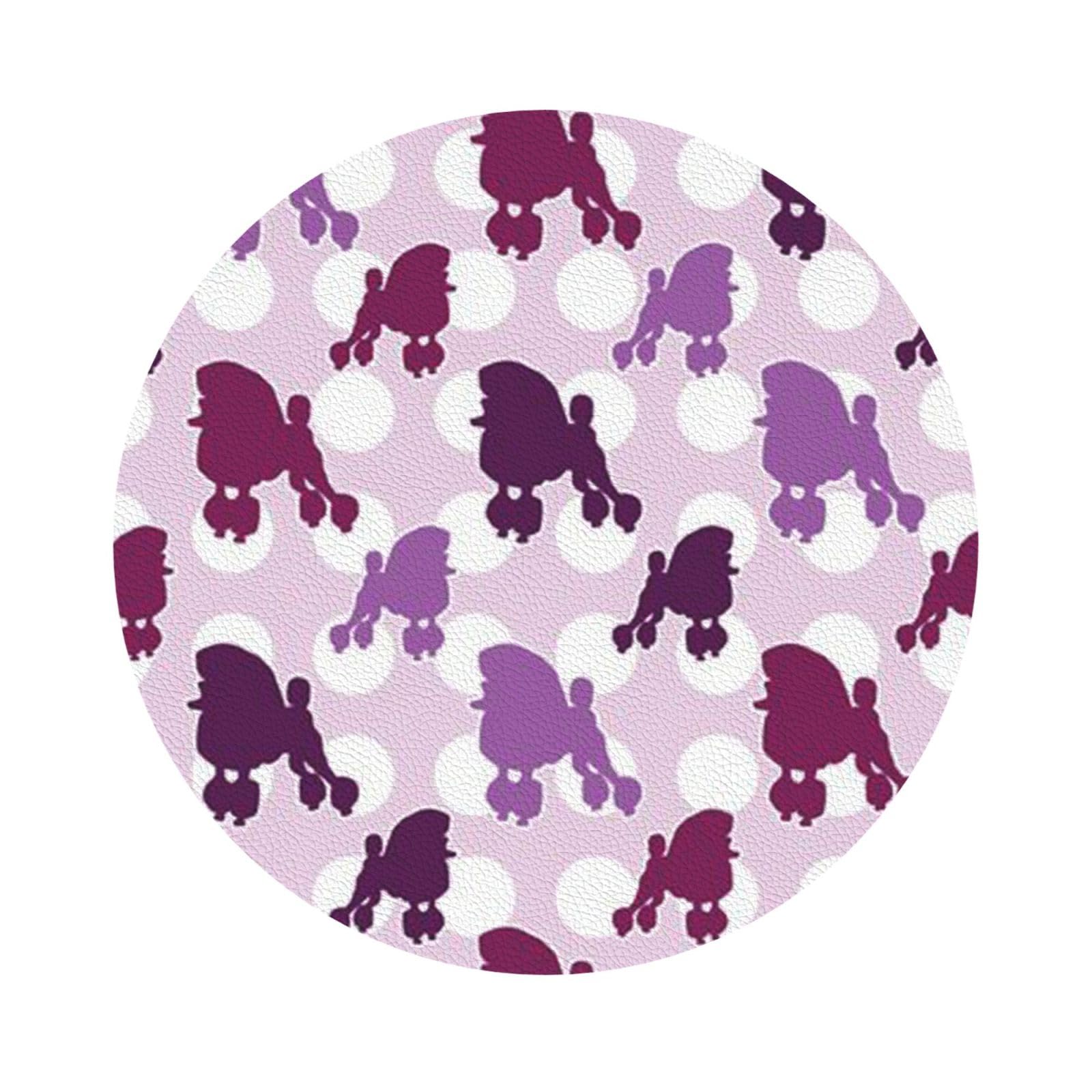 purple Poodle Polka Dot PU Leather Coasters Set of 6 Round Drink Coasters