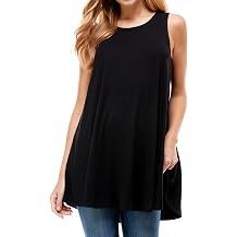 Sleeveless Tunic Top, Flowy Loose Fit Rayon Dressy Long Tunic Tank Tops for Women Petite & Plus Size