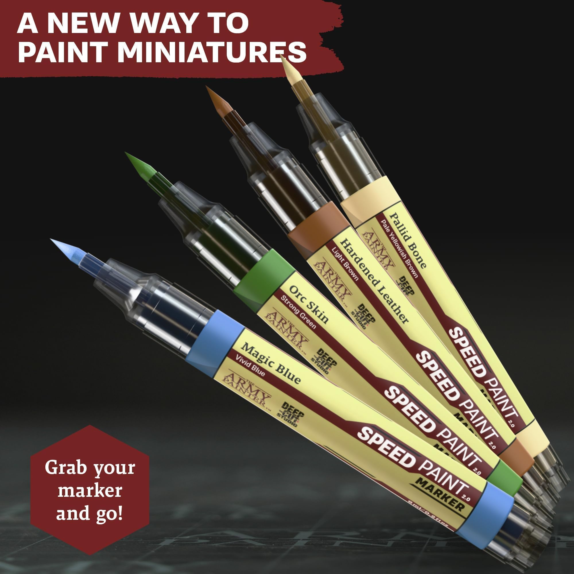 The Army Painter, Speedpaint Marker Starter Set, 10 x 6 ml Speedpaint 2.0 Marker, 9 Contrast-Farbstifte & 1 metallischer Acrylfarbstift, inkl. 10 Ersatzspitzen für DnD & Warhammer