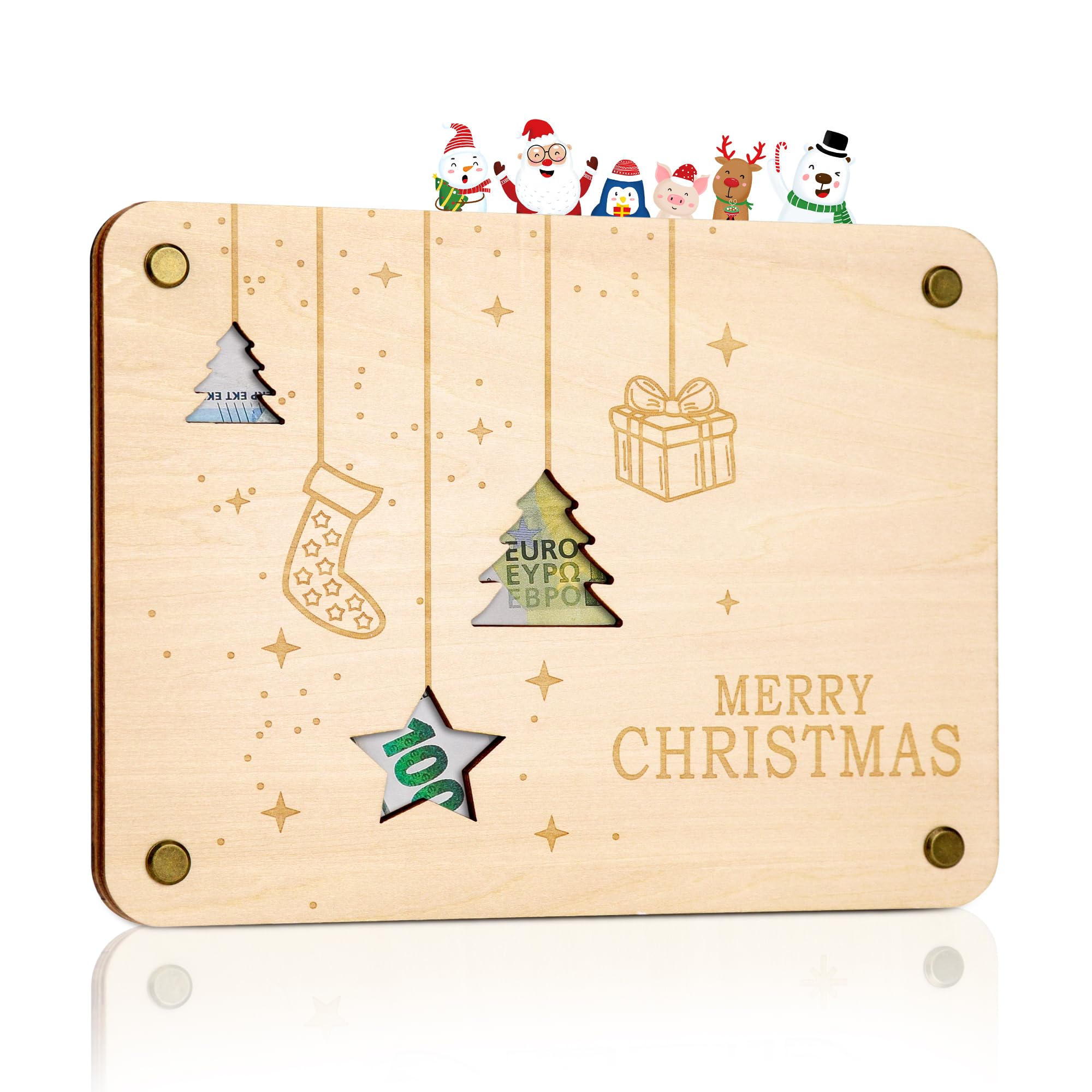 TAKULA Regalos de madera Navidad Dinero Regalo,Regalos de Dinero Embalaje,Tarjetas de felicitación de Navidad|Feliz Navidad