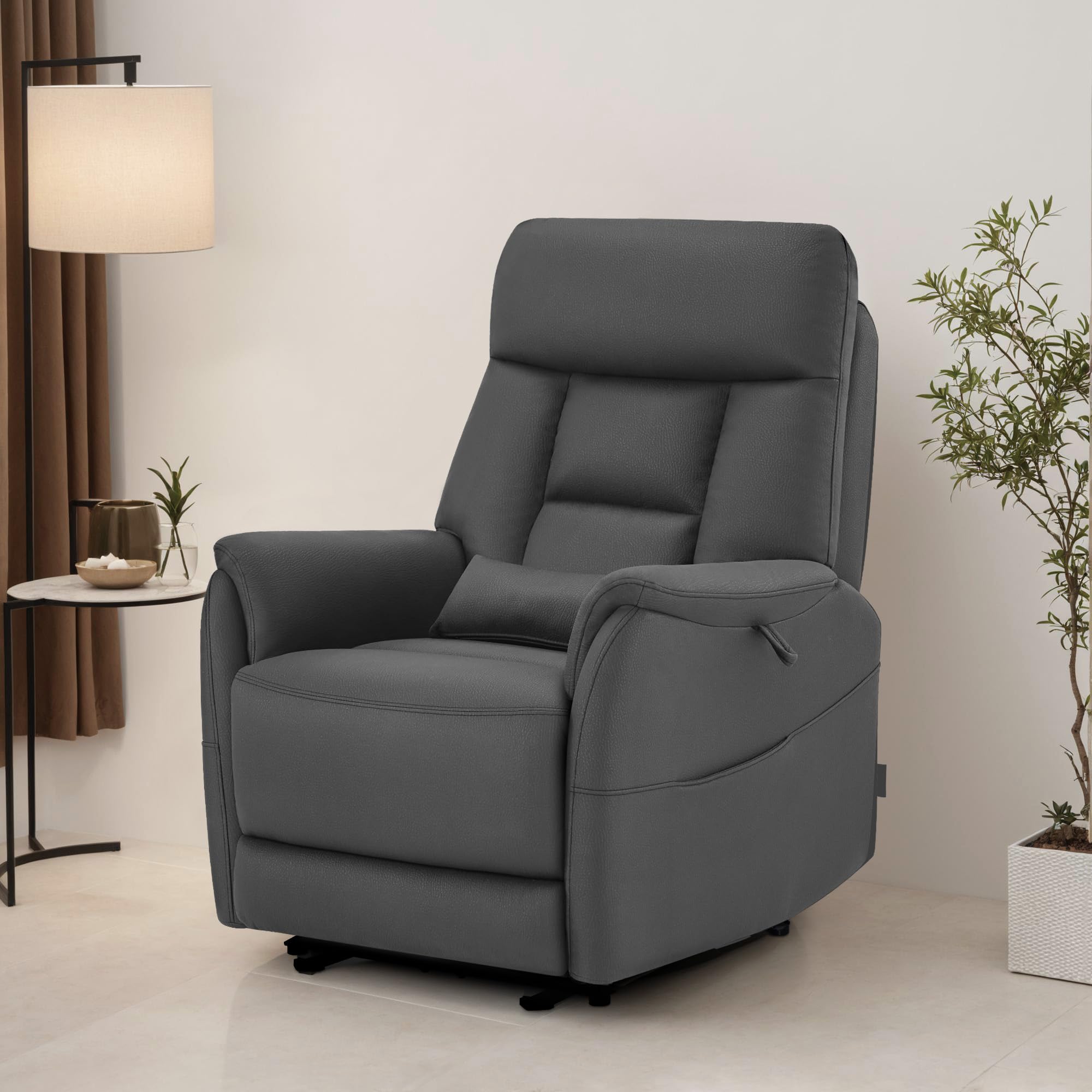 MCombo M Poltrona Relax Elettrica Regolabile, Poltrona TV a 3 cm dalla Parete, Poltrona Relax con Funzione Reclinabile,Porte USB & Tipo-C e Cuscino Lombare, Soggiorno, 7063 (grigio scuro)