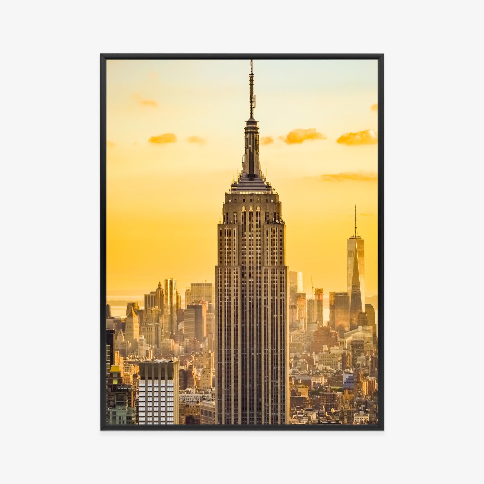 WALLERO Poster New York Top of the Rock al tramonto con Cornice in Alluminio Nera – Decorazione Moderna da Parete e Stampa Artistica | Decorazione per Soggiorno, Camera da Letto 30x40