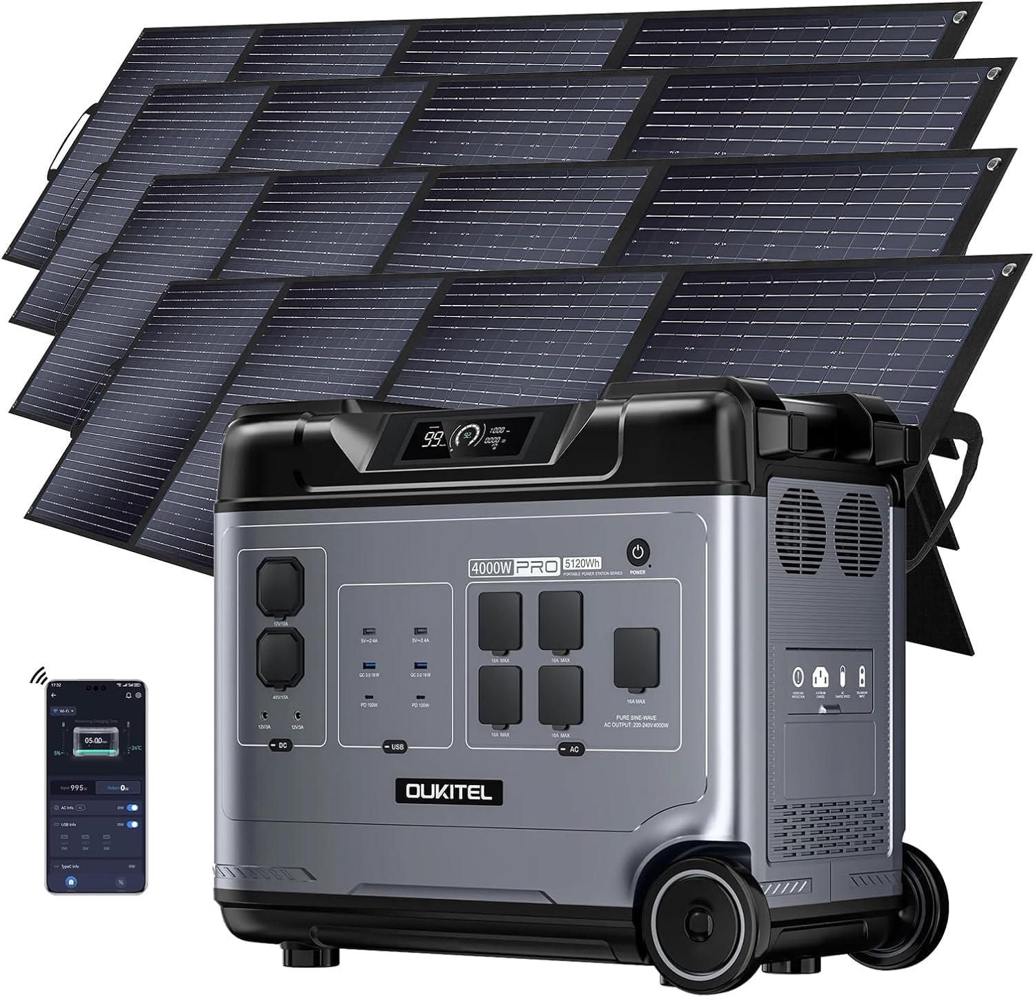 OUKITEL P5000 Pro Estacion de Energia Portatil 4000W, 5120Wh Generador Solar, Batería LiFePO4, Carga Rápida en 2.2 h, 15 Porte, Power Station para Camping, Caravana y Emergencias — view 8