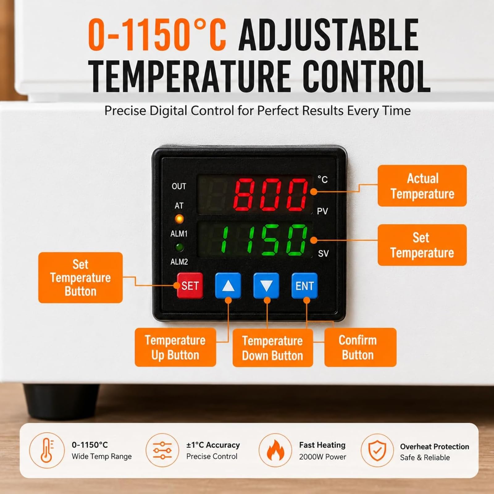 Stołowy piec elektryczny, cyfrowy piec ceramiczny Pid 1150°C