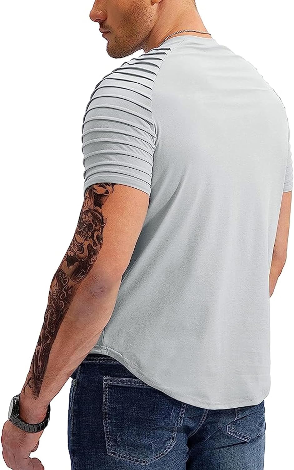 3 Pack Men's Hispter Longline T-Shirts with Pleated Sleeves, Athletic Raglan Workout Gym Tees Bodybuilding Tops - Image 2