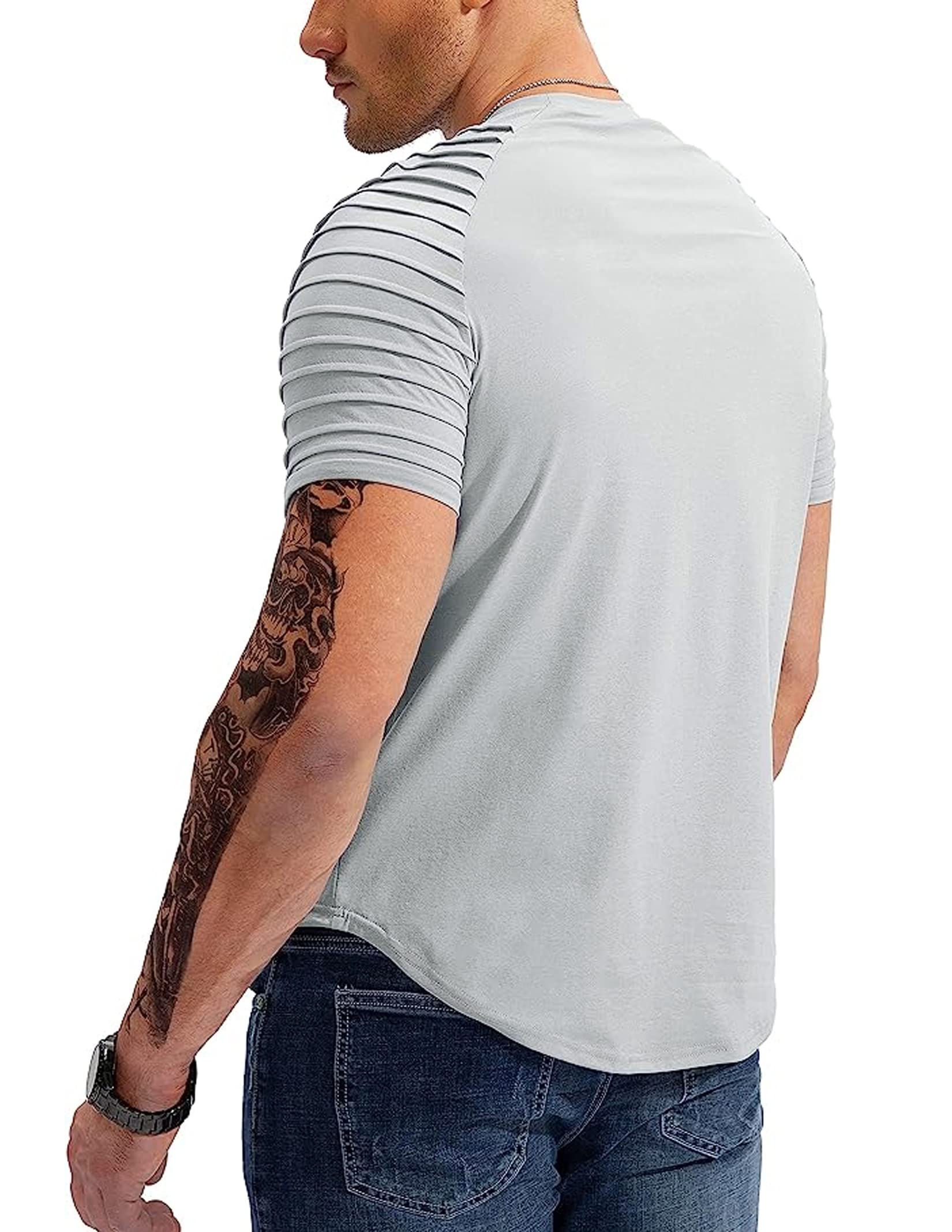 Paquete de 3 camisetas largas Hispter para hombre con mangas plisadas, atléticas raglán para entrenamiento, gimnasio, culturismo