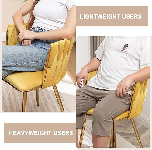 Miniatura 7 de Kiztir Juego de 2 sillas de comedor de terciopelo, sillas de comedor tapizadas con patas de metal dorado, sillas de comedor copetudas de lujo para