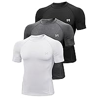 MEETYOO Maglietta a Compressione Uomo T-Shirt, Nero+Grigio+Bianco