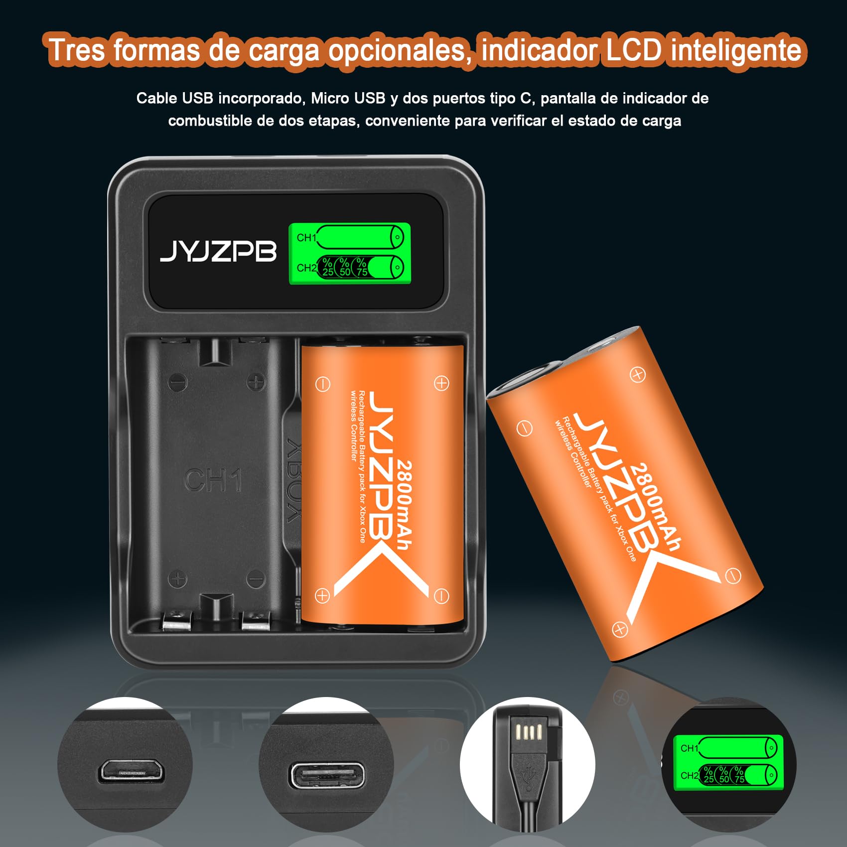 JYJZPB Batería Recargable Kit para Xbox Serie S/X, 4X 2800mAh Xbox One Mando Batería y Cargador Paquete para Xbox One/Xbox Serie S/X Elite, 2.5H Carga Rápida