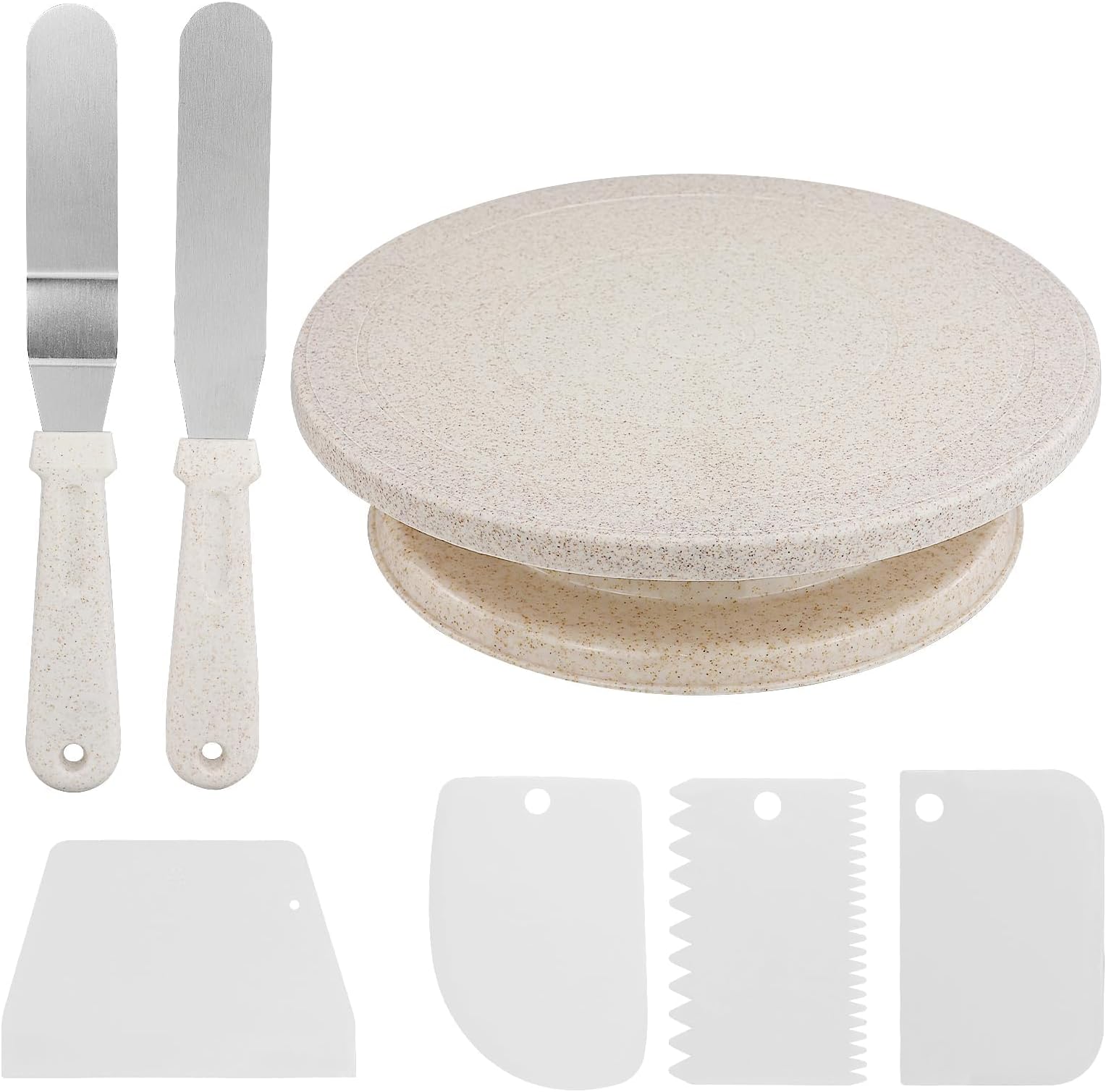 7 Pcs Cake Decorating Kits Supplies Include 1 Cake Turntable 2 Icing Spatula 4 Icing Smoother Scraper for Easy Cake Frosting Decorating Making