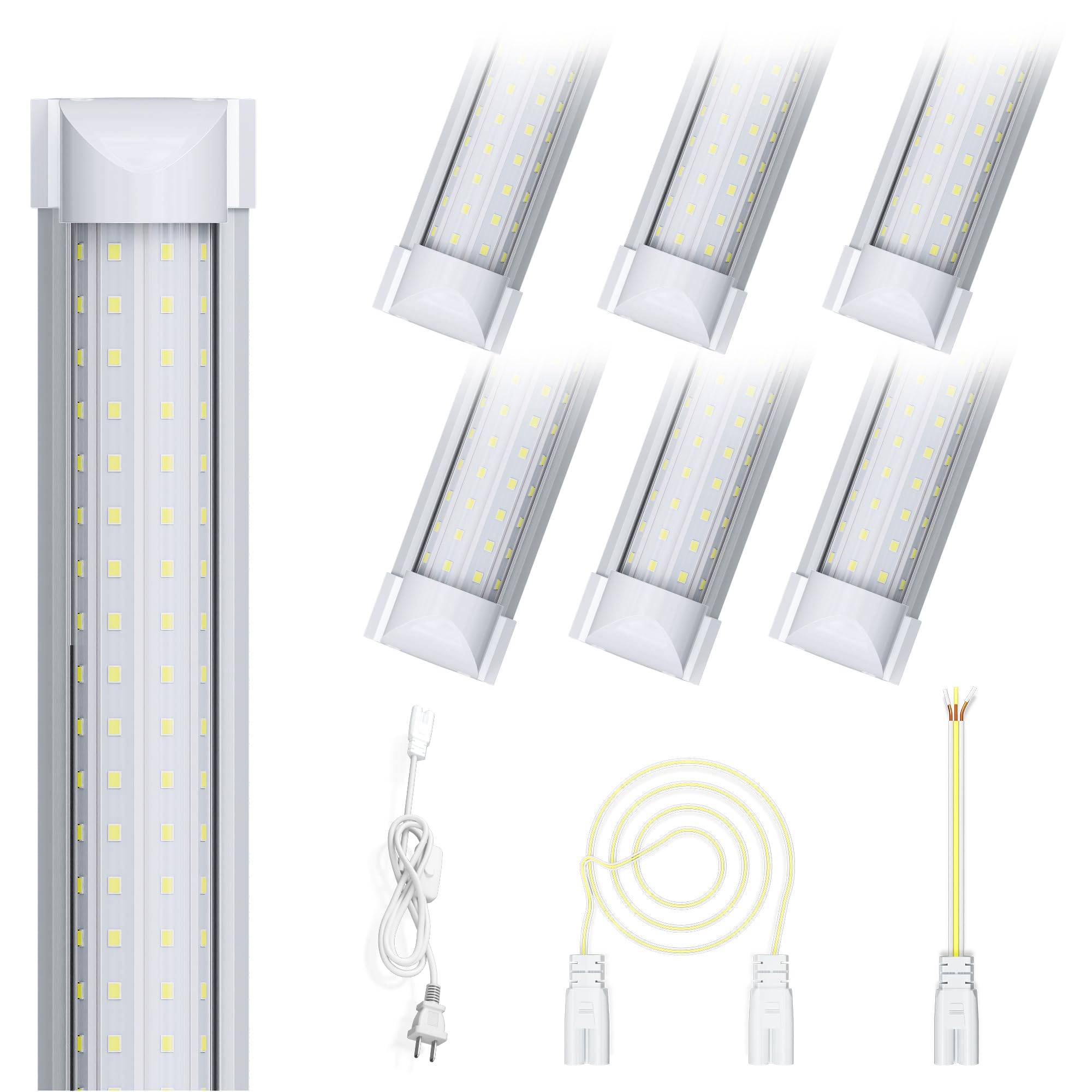 fmwkrj 8FT 6 Pack LED Shop Lights, 120W 18000LM 6000K Garage Lighting, T8 Linkable Ceiling Light Fixture for Garage, Basement, Supermarket, Workshop,