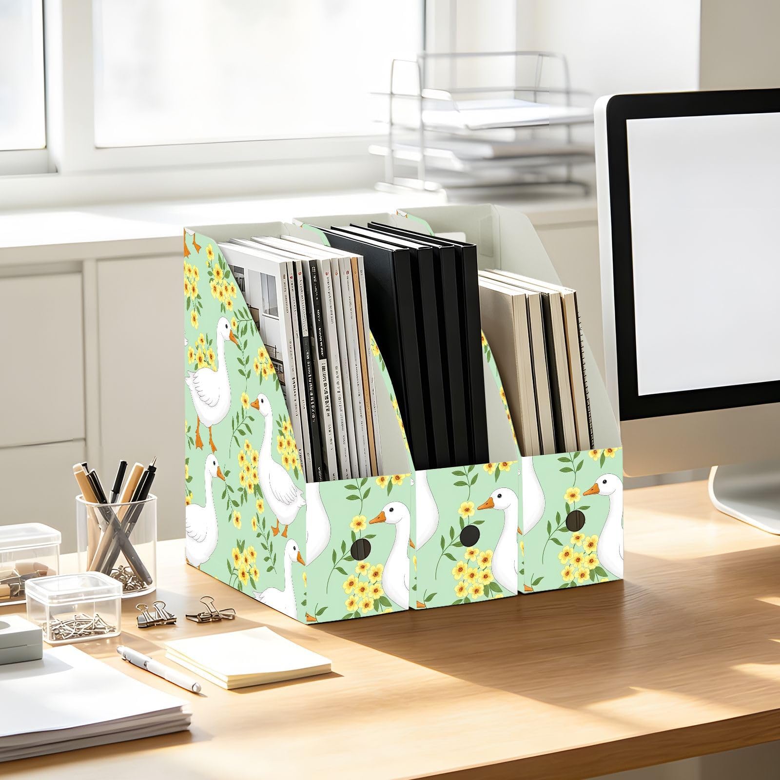 Cartone animato anatra bianco scrivania File Organizer, liscio PP