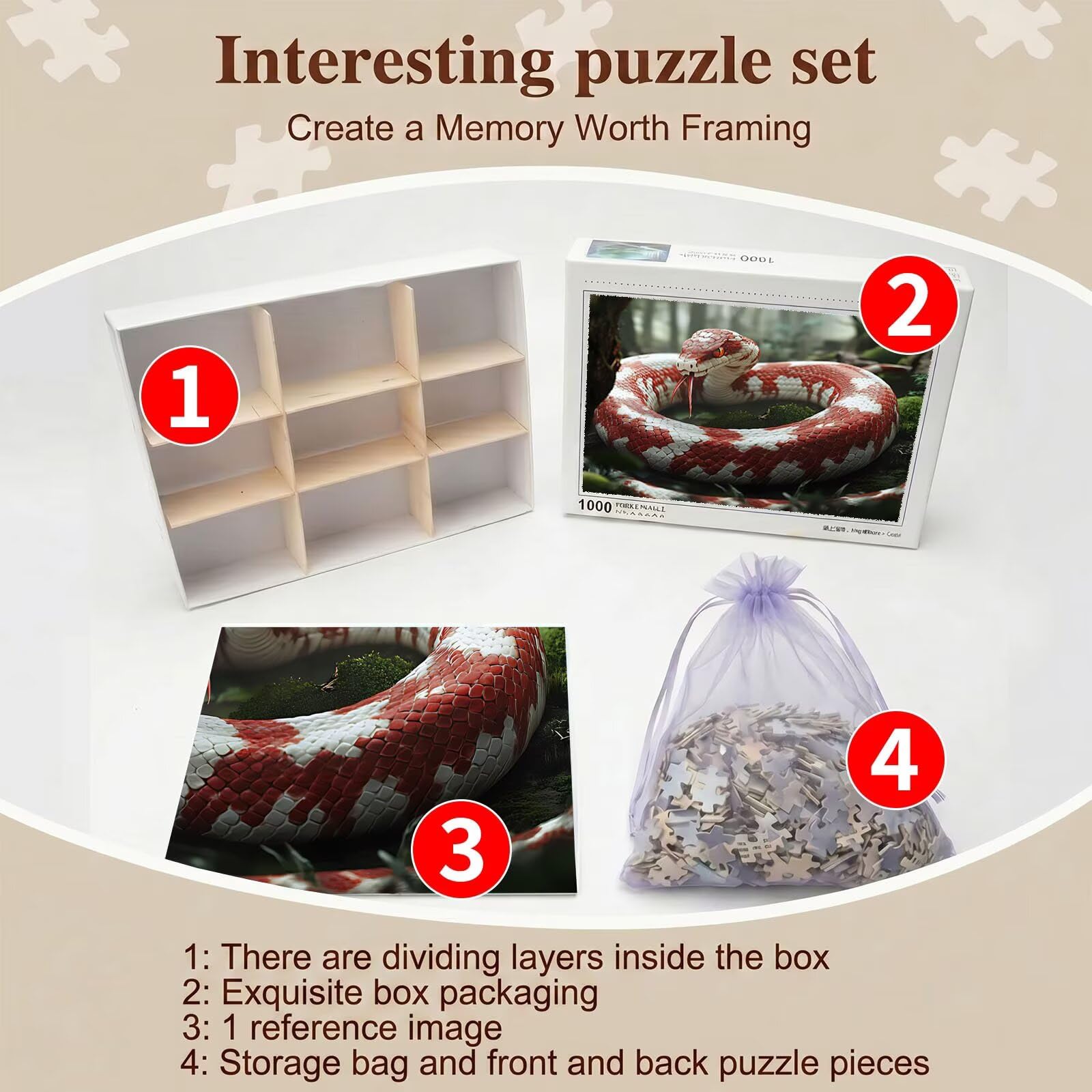 foresta serpente Puzzle 1500 Pezzi per Adulti, Puzzle in Legno - Collezione Classica con Poster Incluso - Sfida di Concentrazione e Passatempo Antistress, Gioco per Famiglia, 87 x 57 cm f0-858