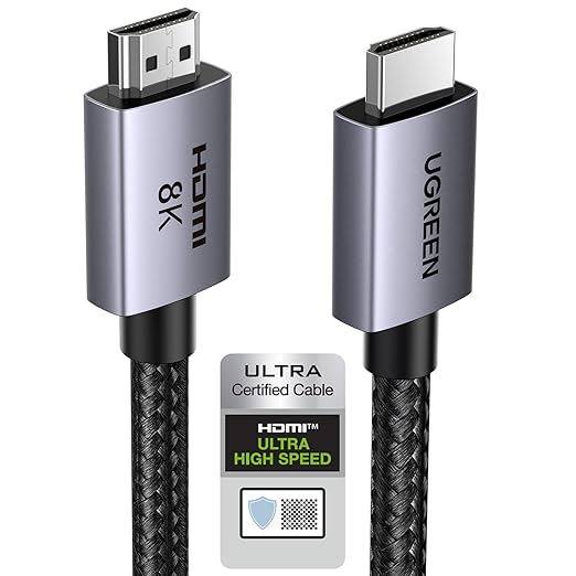 يوجرين كابل 8K HDMI 2.1 بطول 2 متر، سلك HDMI عالي السرعة معتمد بسرعة48Gbps 8K@60HZ،4K@240HZ/144HZ/120HZ، يدعم eARC/Dolby/HDR 10+/HDCP 2.2&2.3، متوافق مع PS5/Xbox Series X / ماك بوك برو / بلو راي