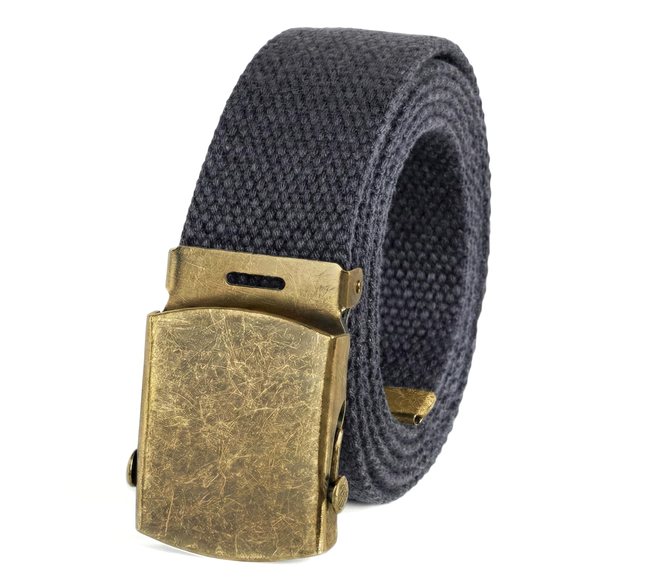 Canvas Web Belt Military Style with Antique Brass Buckle and Tip 50" Long, Charcoal, One size