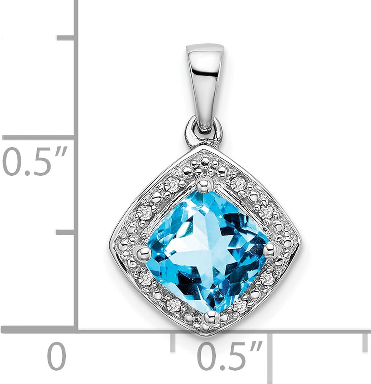 10k White Gold Pendant Necklace for Women with Cushion Cut Blue Topaz, Halo of Sparkling White Stones, Elegant Modern Design, Fine Jewelry for Daily Wear, Minimal Gold Chain Luxury Accessory - Image 2