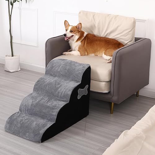 Miniatura 7 de Escaleras para perros pequeños, escalones para mascotas de 4 escalones para camas altas y sofá, escaleras inferiores antideslizantes, rampa de