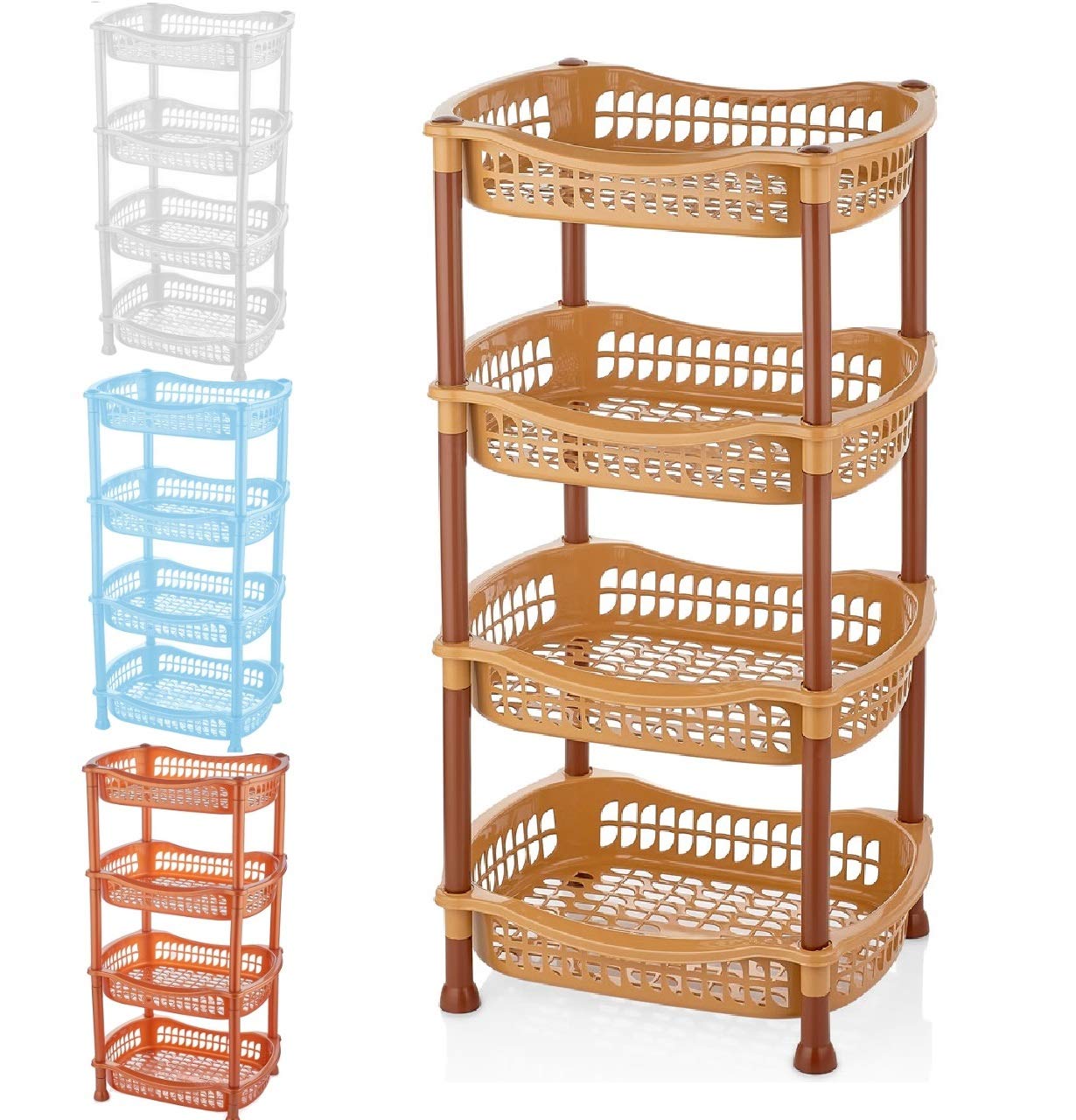 A406 4 TIER VEGETABLE FRUIT STORAGE BASKET RACK KITCHEN UTILITY STACKING STACKABLE (Beige)