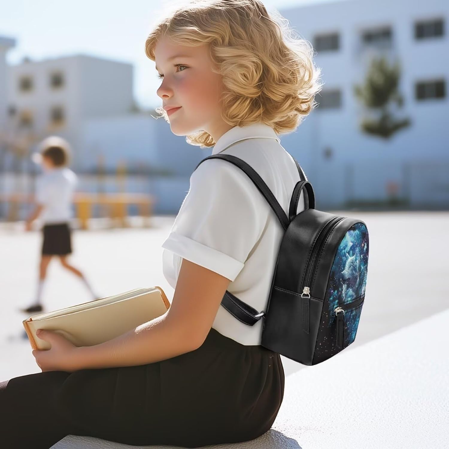 Amzbeauty Starry Sky Wolf Print Cute Mini Backpack Purse For Girls Teens Women Purses Pu Leather Small Shoulder Bag For Women Ladies - Image 7