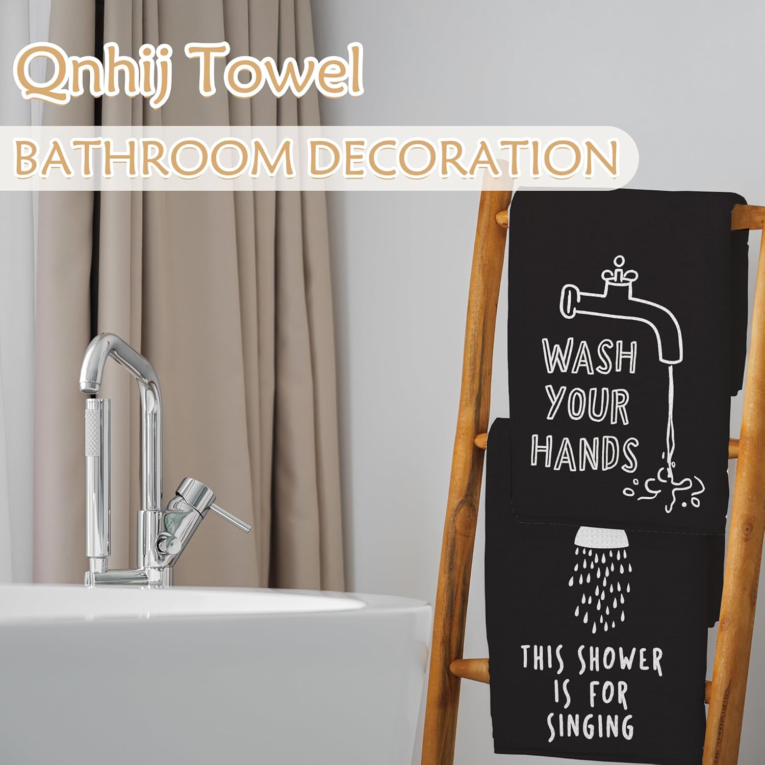 Funny Bathroom Decor Hand Towels, Wash Your Hands Bathroom Decor, Trendy Minimalist Black and White Decorative Hand Towels for Shower Room Washroom Restroom, 16x24 Inch Set of 2 - Image 5