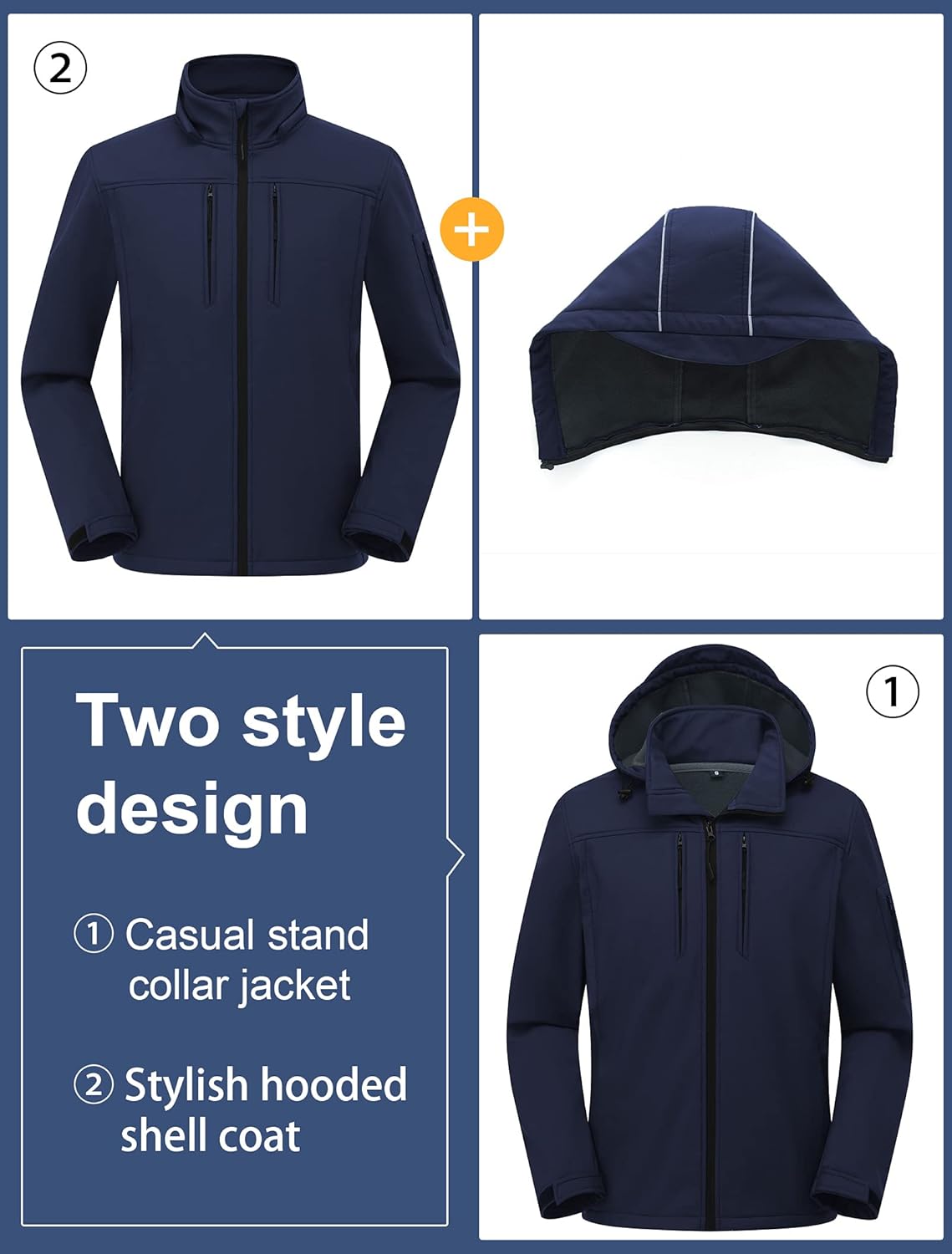 CREATMO US Men's Softshell Military Jacket With Removable Hood, Fleece Lined and Water Repellent Outdoor Reflective Coat - Image 4