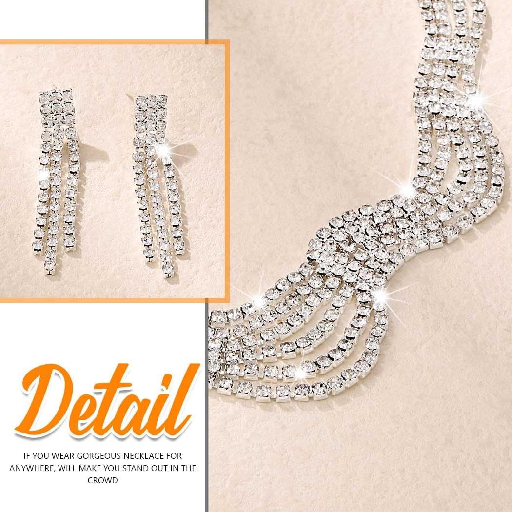 Sixexey Silver Bridal Wedding Jewelry Set Sparkly Rhinestone Necklace and Earrings Wedding Prom Earrings Jewelry for Women (Silver)