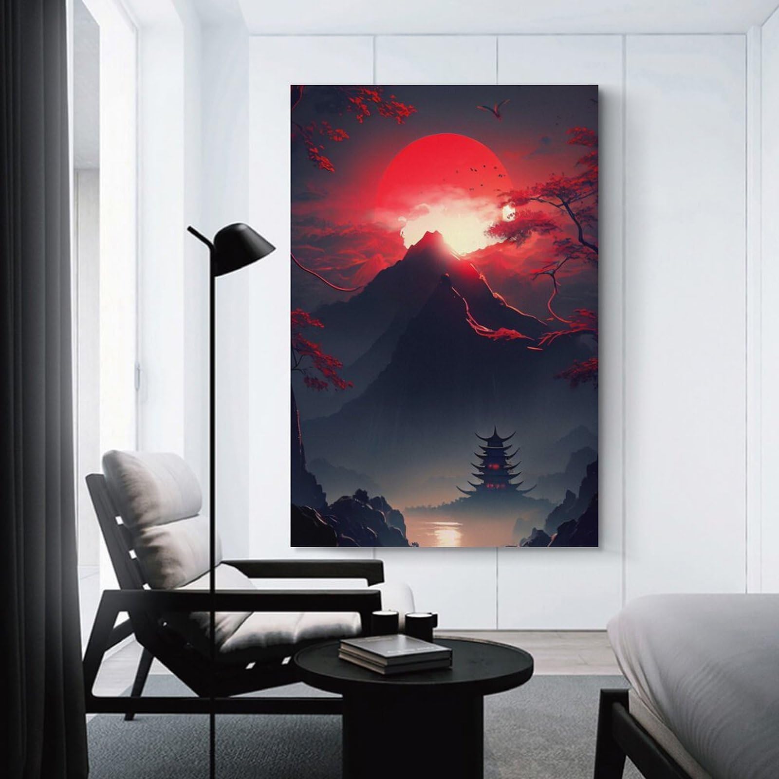 Junmoney Jaoanese Mountain Wall Picture Print, 24x36inch(60x90cm), for Workspace Walls, Study Corners Or Bedrooms, Wall Art That Adds Style to Work Areas