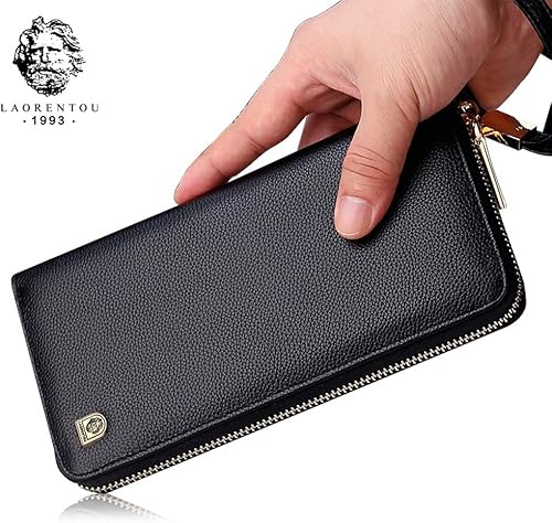 Miniatura 2 de LAORENTOU - Cartera de piel auténtica para hombre con bloqueo de RFID tarjetero monedero monedero de cuero para hombre con cremallera y bolsillo