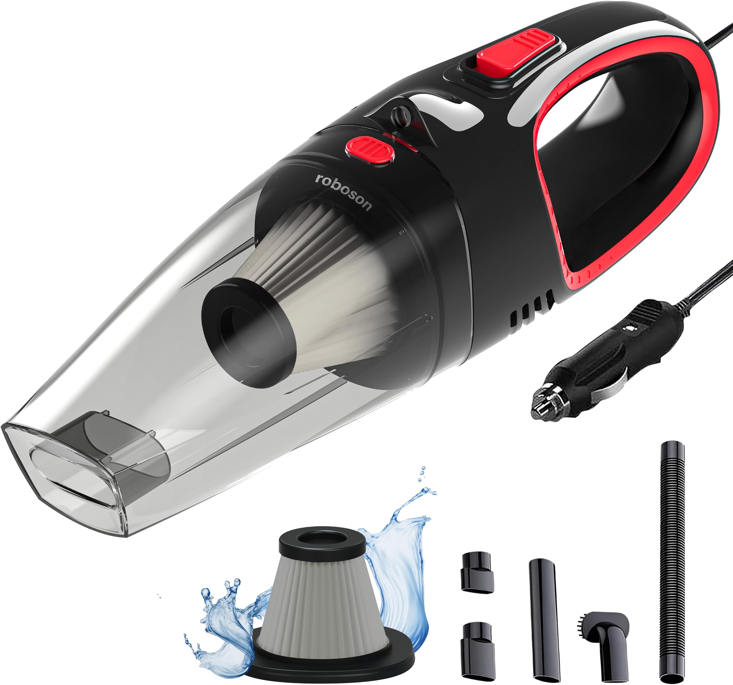 Roboson VC101 Car Vacuum Cleaner Portable Handheld Vacuum Cleaner with Powerful 5000 PA Suction, 12V DC/110W, Long 4.5m Cord, Mini Car Air Pump for Deep Cleaning (1 Year Warranty)