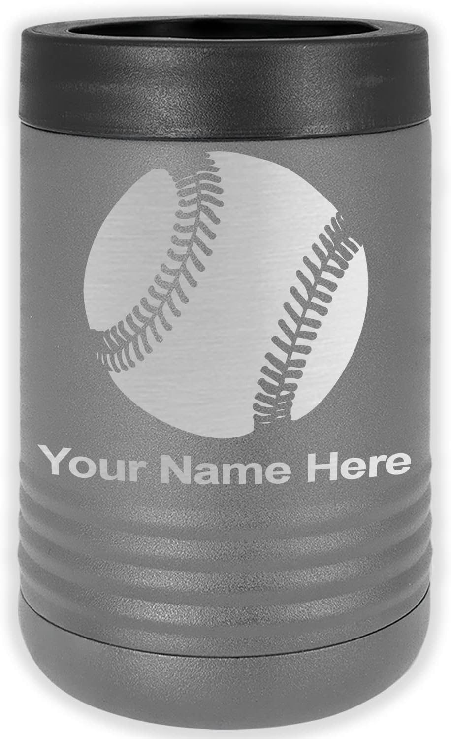 LaserGram Personalized 12 oz. Stainless Steel Can & Bottle Insulator, Baseball Ball – Keeps Drinks Cold Longer (White)
