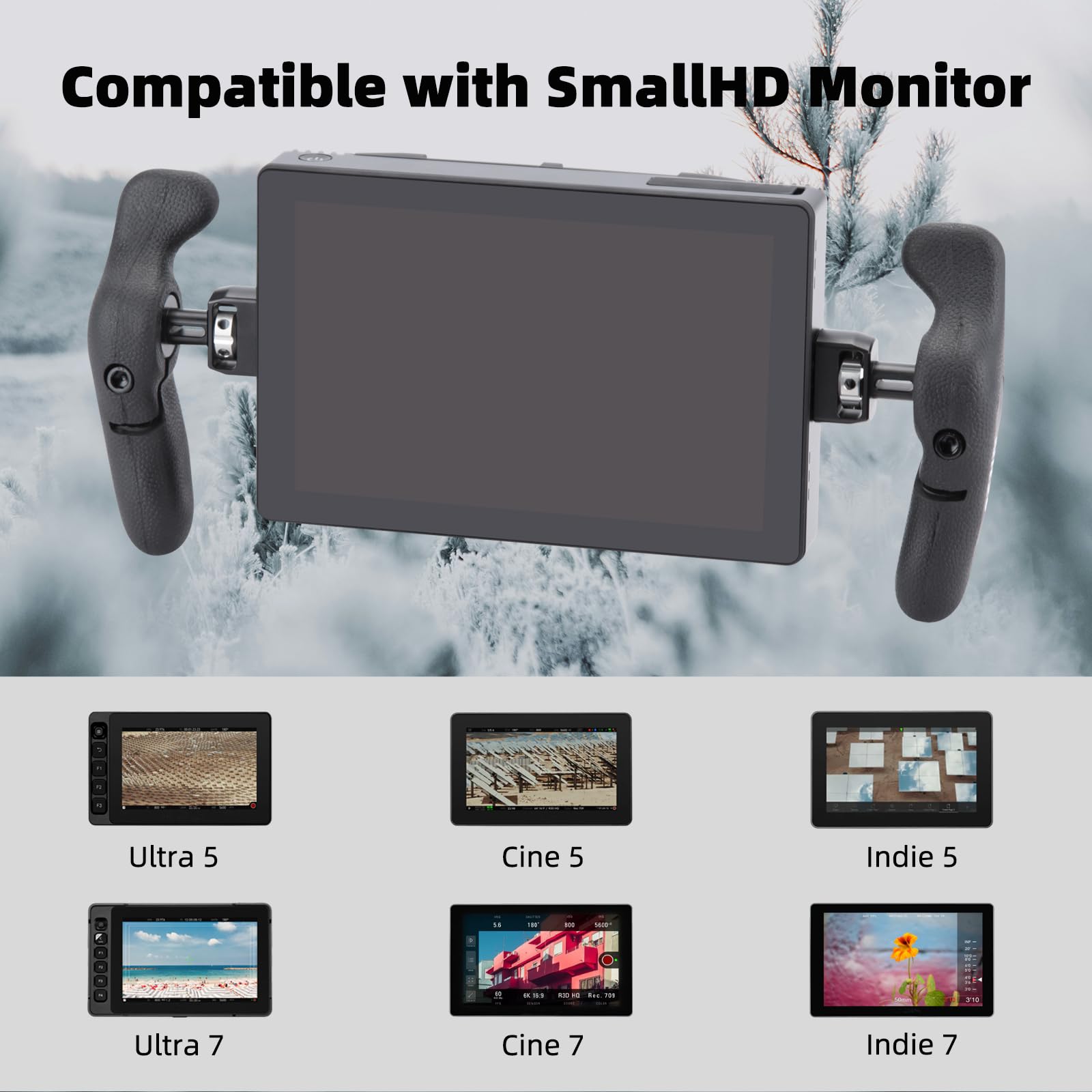 Nitze Poignée Latérale pour Le Moniteur SmallHD, Poignée Latérale en Aluminium et Caoutchouc Ajustable à 360° avec Fente pour Bandoulière - PA32F