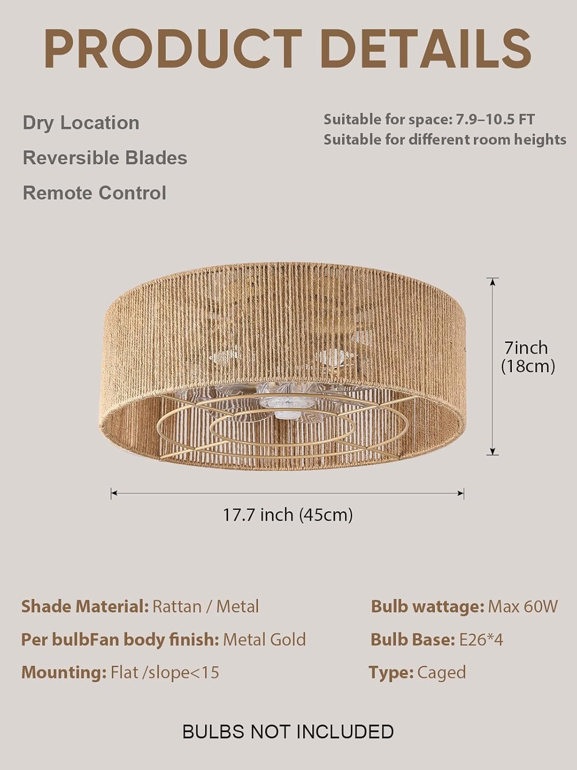Boho Rattan Caged Fandelier Ceiling Fans with Lights and Remote Control