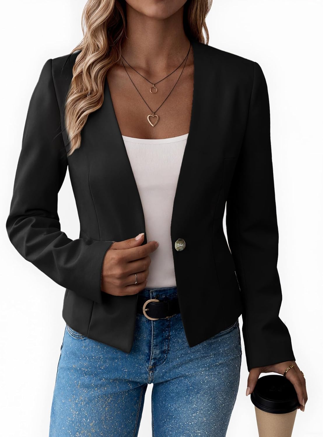 Mina Self 2026 Spring Women’s Casual Blazer – Collarless Open Front Full-Lined Slim Petite Lightweight Trendy Work Jacket