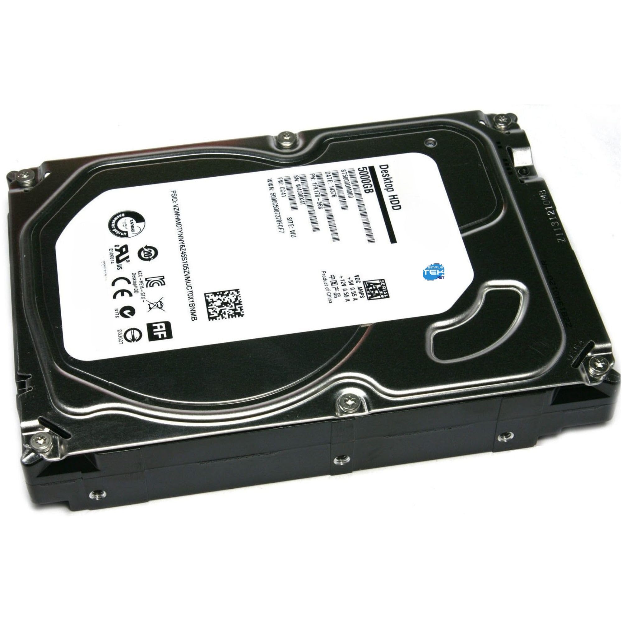 SIMPLETEK - HDD 3.5" SATA Desktop da 5TB | Cache 128MB 5900RPM | Disco Rigido per Server, NAS, DVR e PC (ST5000DM000) (Ricondizionato)