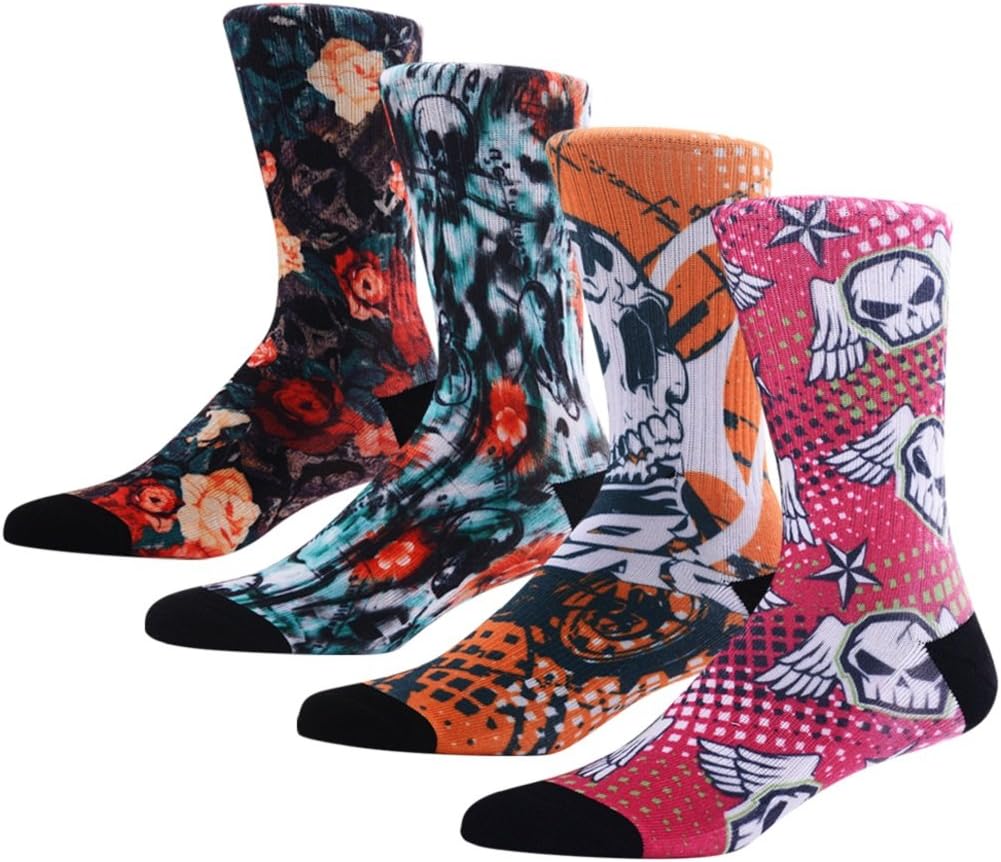 MEIKAN 3, 4, 5, 6 Pairs Men's Novelty Socks,Digital Printing Funky Patterned Crew Socks 3, 4, 5, 6 Pairs