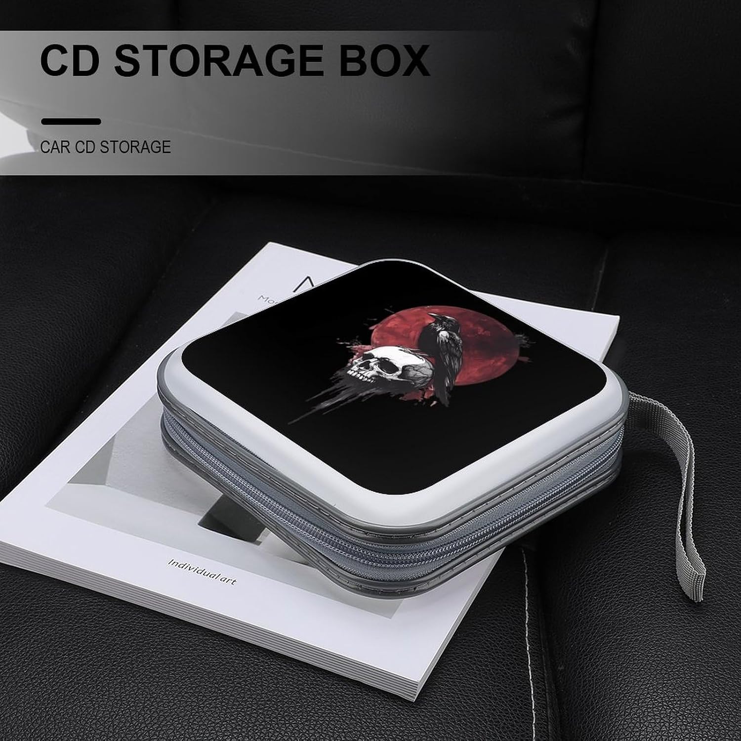 Crow Standing on Skull Protective CD Case Storage Rack 40 Capacity DVD Holder Organizer Car Travel