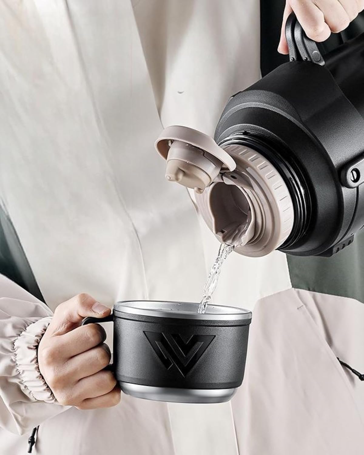 176oz Large Capacity Vacuum Insulated Water Bottle with Tea Infuser, Double Wall Stainless Steel cylinder for Hot & Cold Drinks, Leakproof Travel Flask for Camping, Gym & Office (Silver)