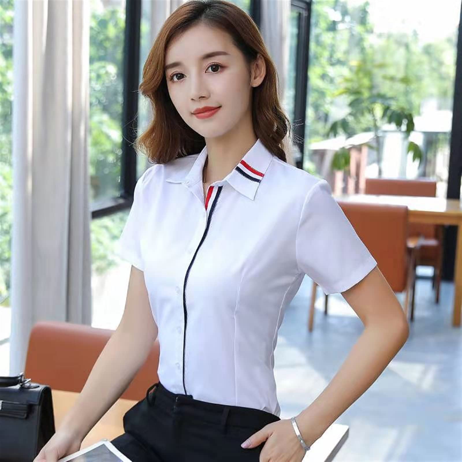 Blusas Formales Camisas Para Mujer Trabajo Camisa De Manga Corta Ajustada Para  Mujer, Ropa Femenina, Tops, image size:1600x1600