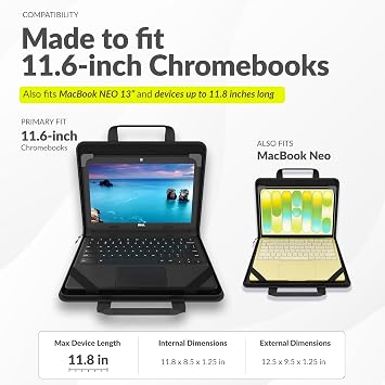 UZBL 11-11.6 Inch Zip Lite Always-on Chromebook Protective Hard Shell Case with Pouch & Shoulder Strap, Fits MacBook Neo 13 inch