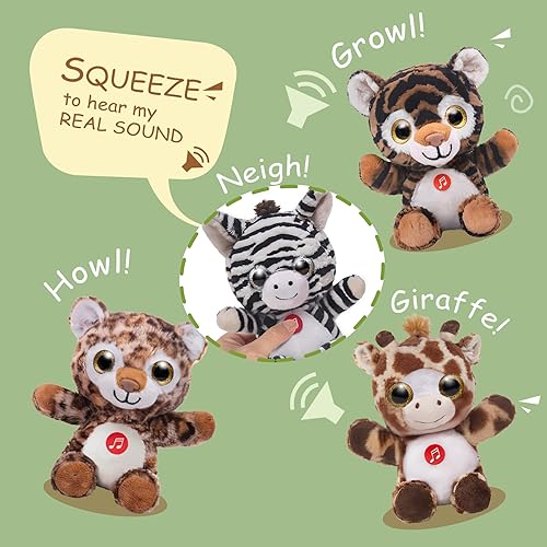 Miniatura 2 de Nleio Animales de peluche parlantes de la selva de 7 pulgadas, animal de peluche con sonidos para bebé, fiesta de bebé, regalo de cumpleaños,