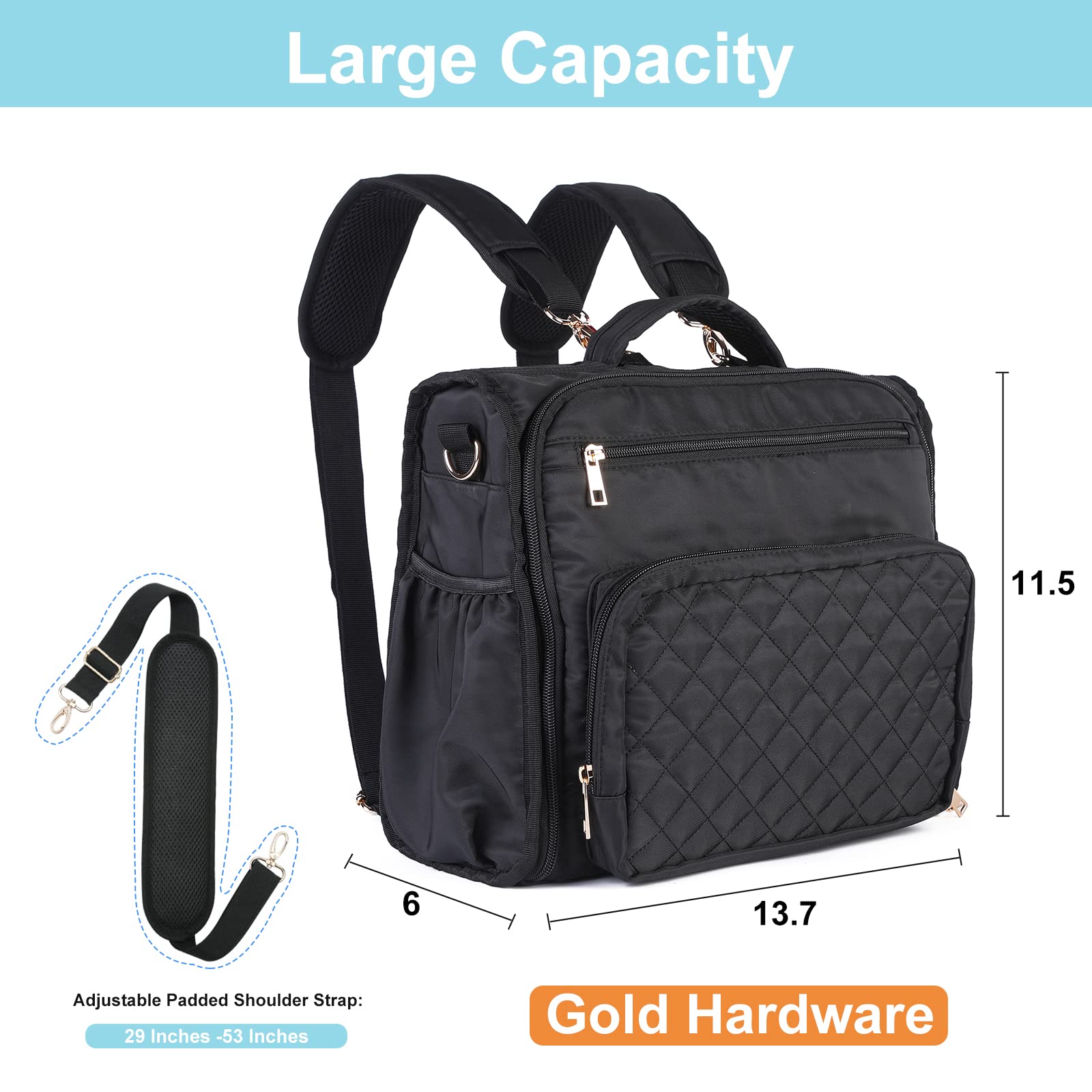 Clearworld Mochila para pañales – Bolsas acolchadas para pañales de viaje para bebés niñas y niños, bolsa cambiadora convertible, bolsillos aislados, gran capacidad, impermeable y elegante, color