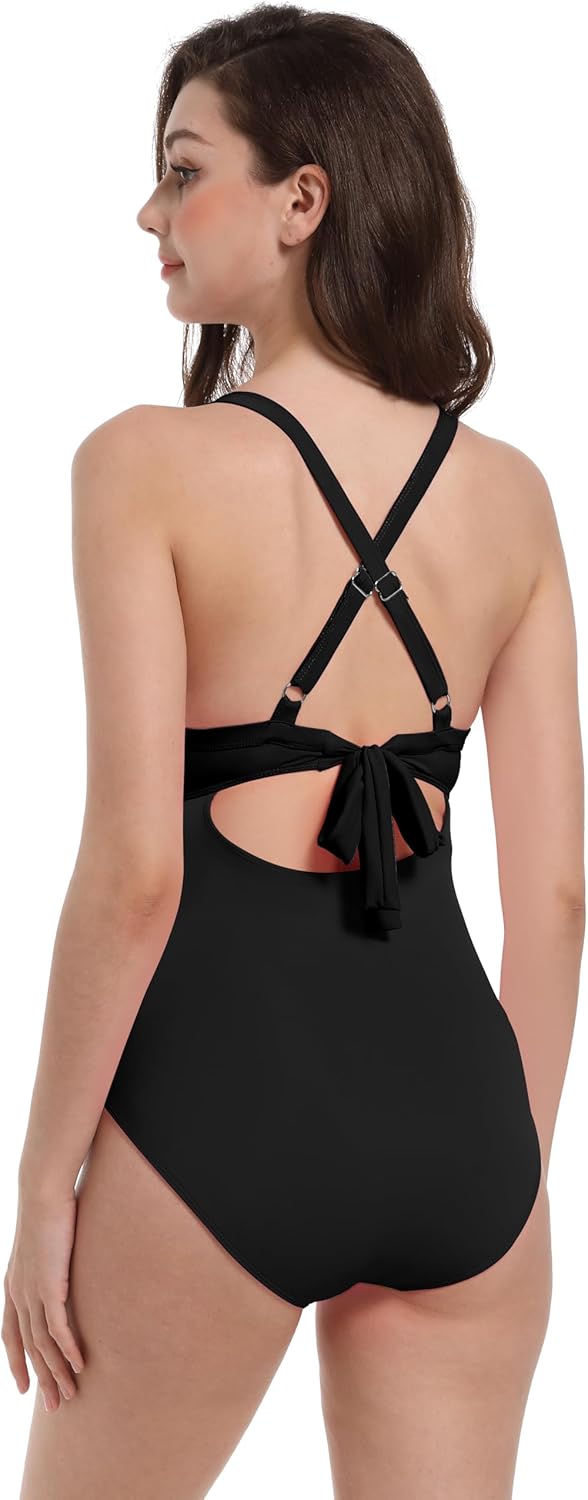 Foucome Maternity Swimsuit One Piece Bathing Suit Front Cross Cutout Pregnancy Swimwear - Image 2