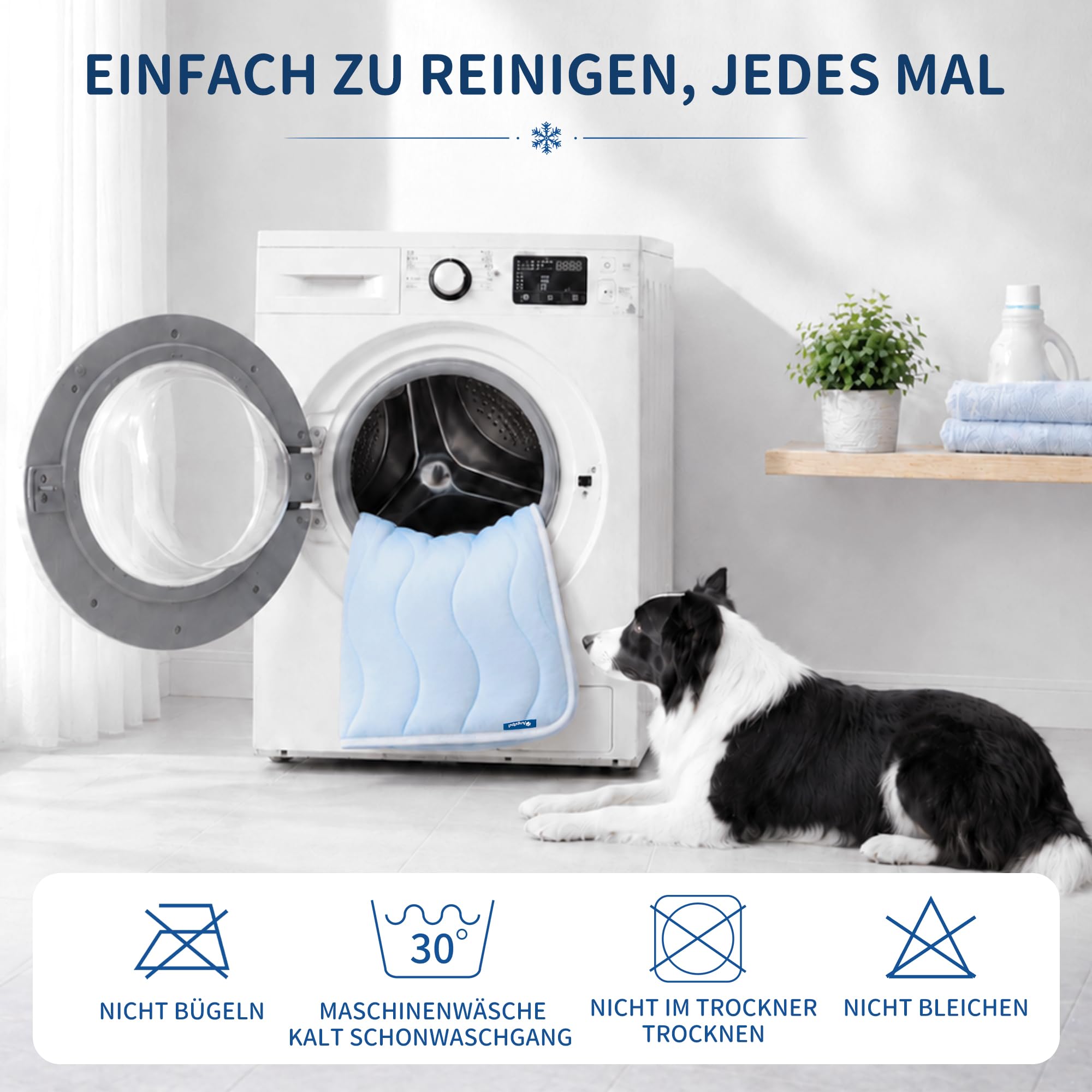 Angelpet Kühlmatte Hund 120x90cm, Q-MAX >0,56, Gel-freie selbstkühlende Kühldecke für große Hunde & Katzen, mit Kühlgewebe, rutschfest, atmungsaktiv, waschbar, für Hundebox, Boden & Auto, Blau