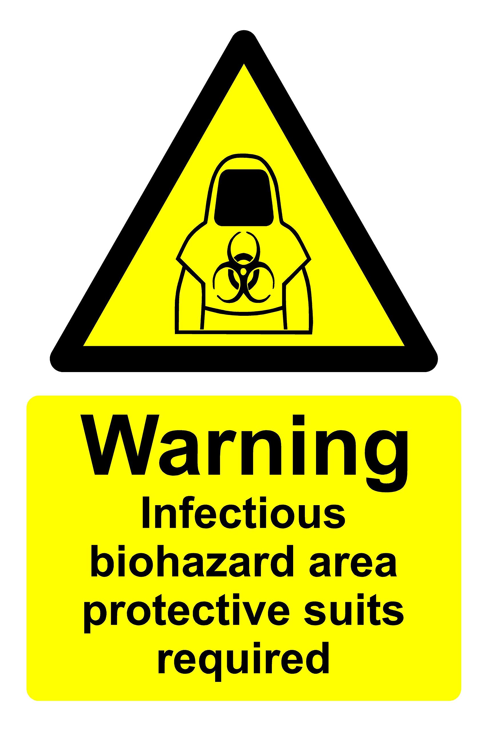 Warning infectious biohazard area protective suits required Safety sign - Self adhesive sticker 200mm x 150mm