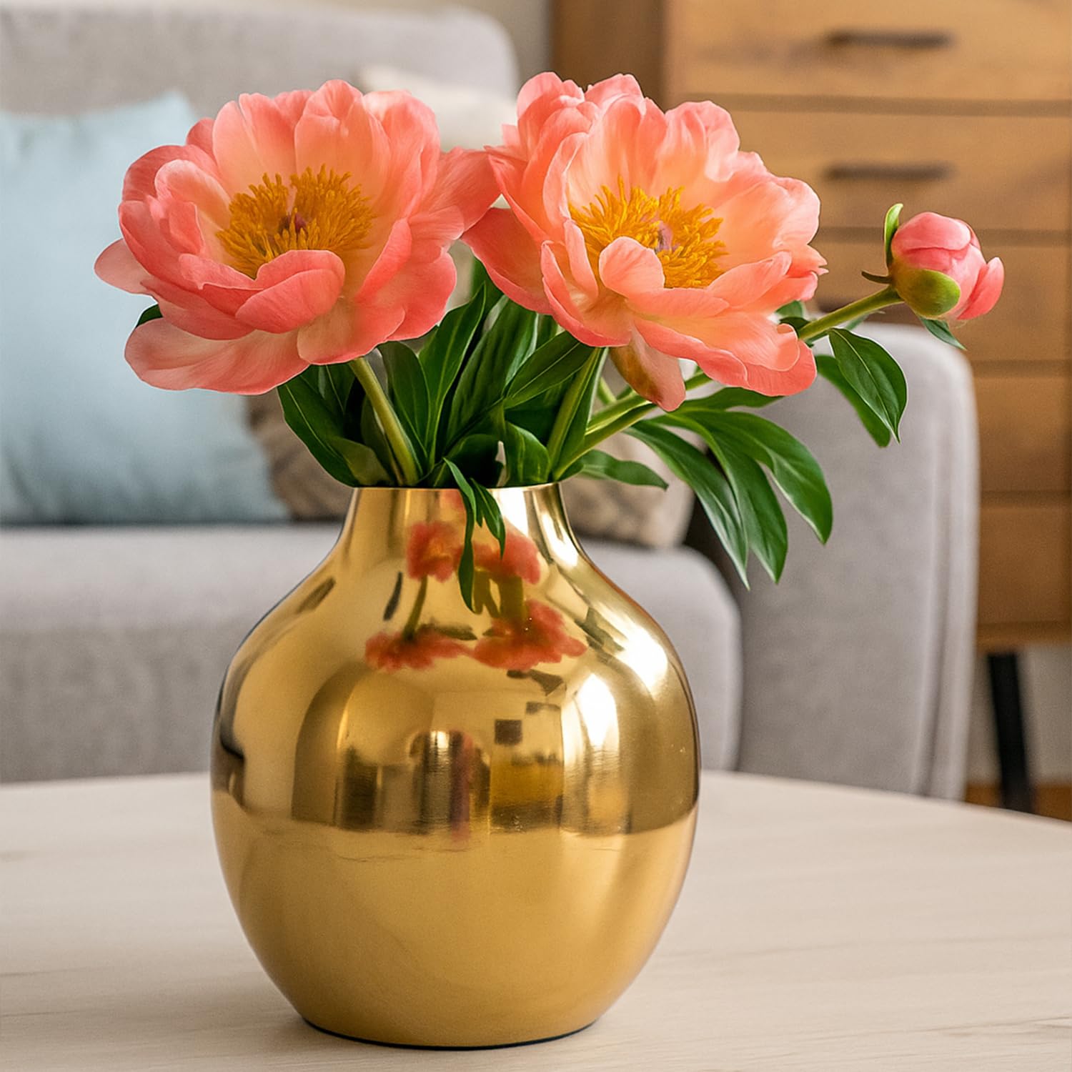 Nostrae by Ekhasa Unbreakable Metallic Flower Vase for Home Decor | Aesthetic Flower Vase with Rubber Pad Base for Living Room | Decorative Metal Vase Gift for Wedding, Housewarming
