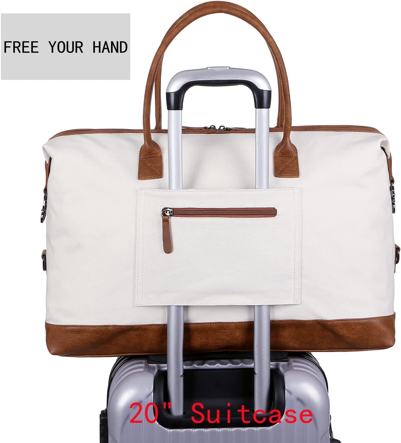 BAOSHA Sac De Voyage Femme Toile XXL 54 Cm + Trousse De Toilette Offerte – Beige/Blanc, Idéal Week-end, Hôpital Ou Sport