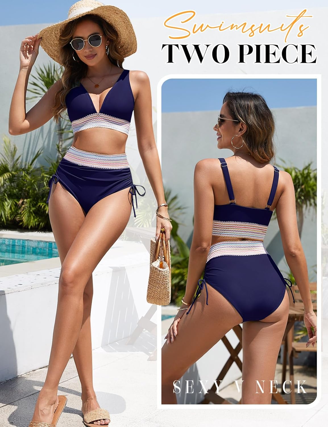 RITOSTA Tankinisets voor dames, zwemkleding, buikcontrole, 2-delig badpak, badmode, push up, gewatteerde gekruiste tankinitop met hoog uitgesneden