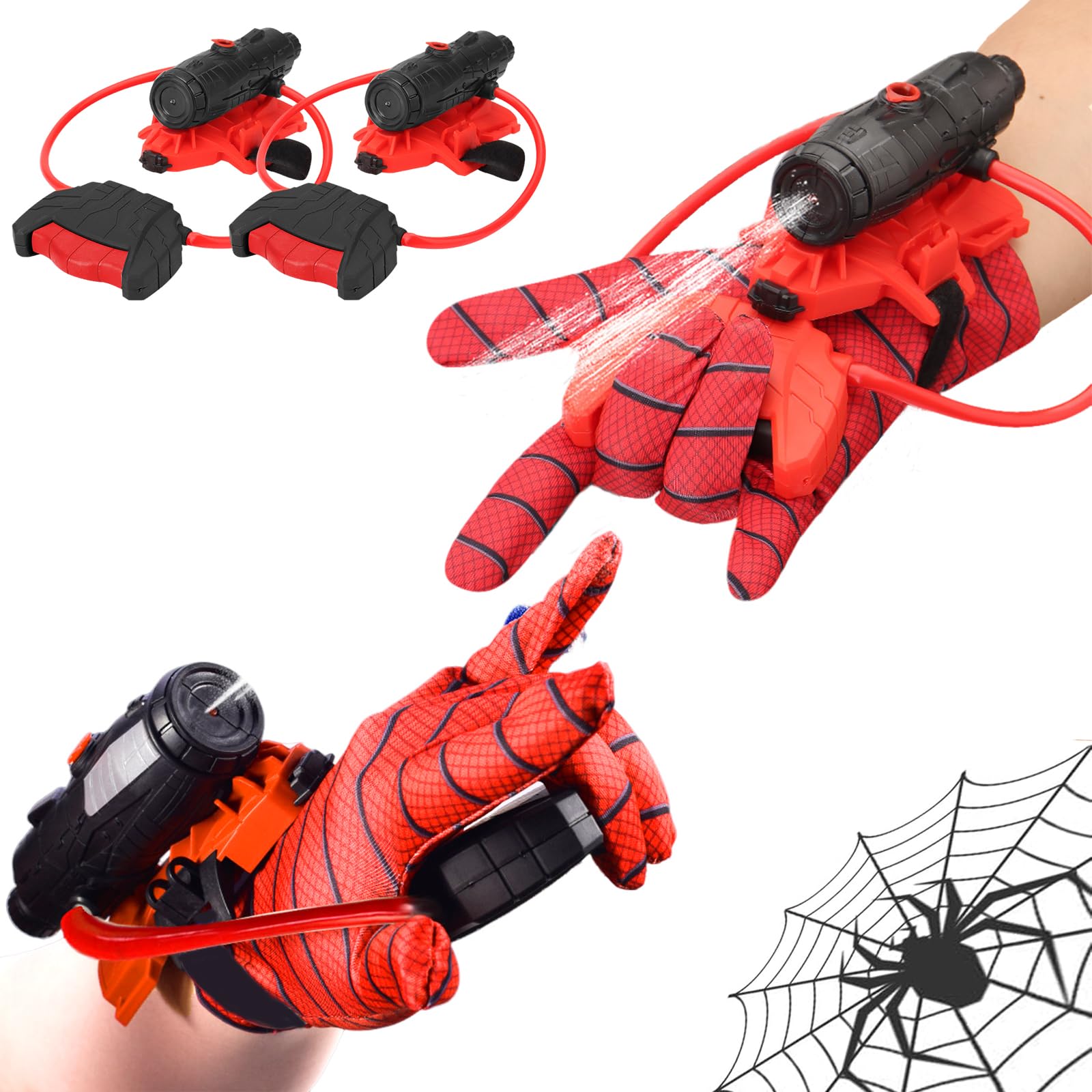 2 Pcs Spider Web Water Gun Shooter, Summer Water Toy for Boys 3 4 5 6 7 8, Funny Children Educational Toys, Spider Gloves Hero Cosplay Gift for Kids?2PCS