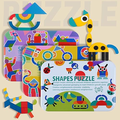 Miniatura 4 de Juego de bloques de madera con forma de Tangram, 36 piezas de clasificación apilable, rompecabezas geométrico, juguetes educativos clásicos